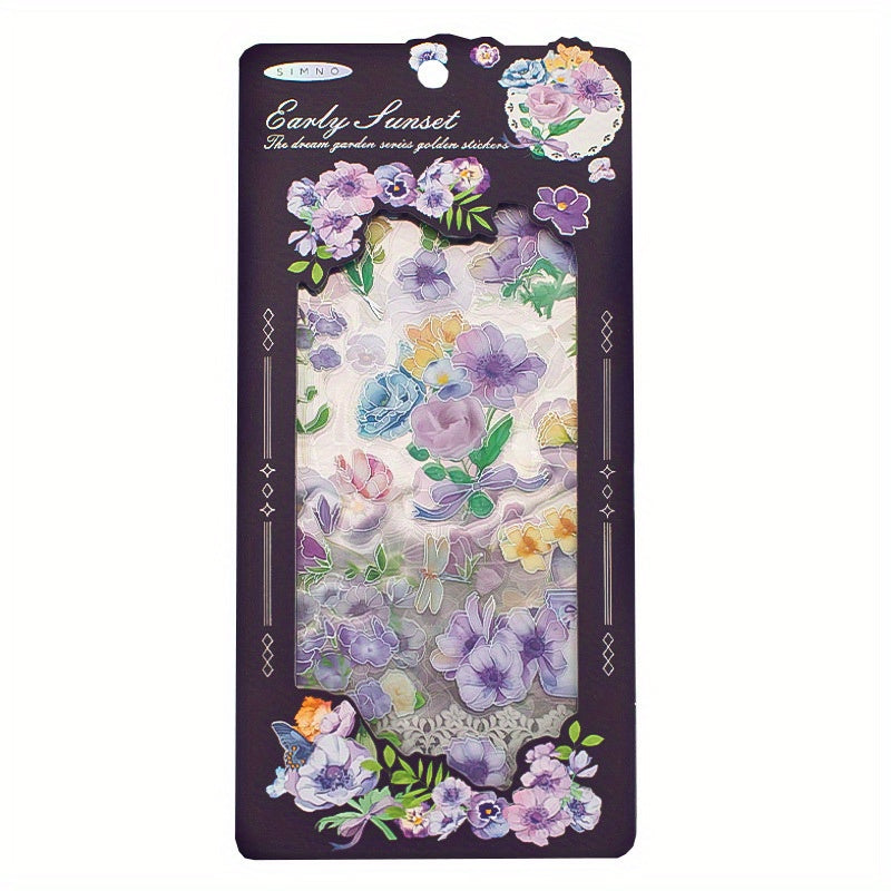 6pcs Sparkling Flowers Stickers Foil Stamped Water Resistant DIY Decoration