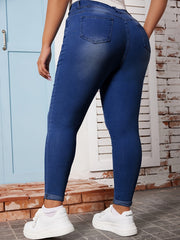 Floral Embroidery Skinny Jeans Plus Size