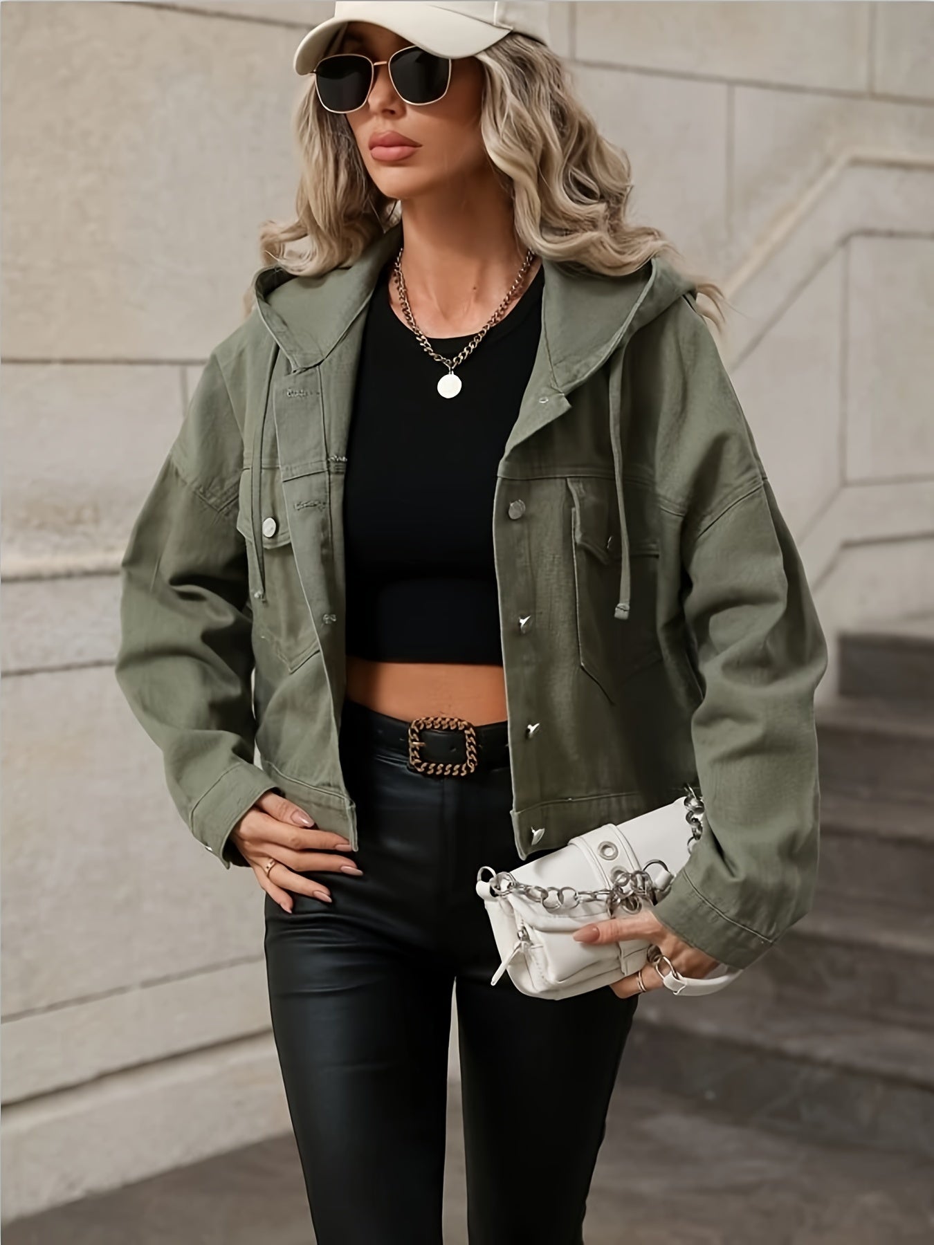 Green Long Sleeves Denim Jackets Hooded Coats