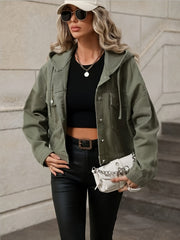 Green Long Sleeves Denim Jackets Hooded Coats