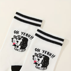 5 Pairs Letter Print Mid Tube Socks Women's Stockings
