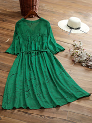 Shirt Dress Abstract Print Stand Collar Button Up