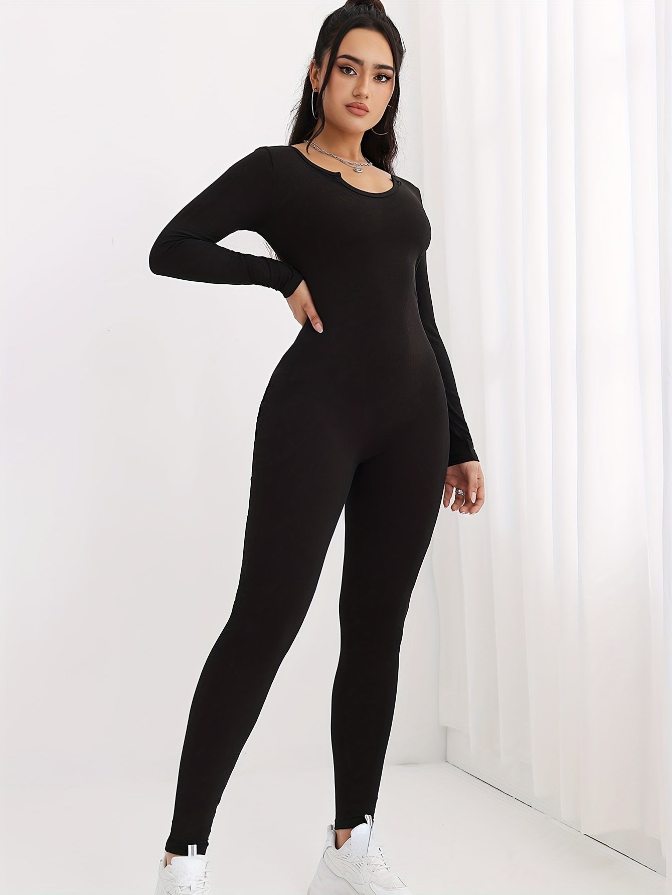 Long Sleeve Solid Yoga Jumpsuit Women's Activewear