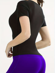 Zipper Shaping Short Sleeve Tops Waist Trainer Tummy Control Slimmer Top