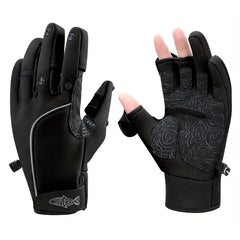Winter Fishing Gloves Fleece Lining Windproof Waterproof Touchscreen 3 Cut Finge