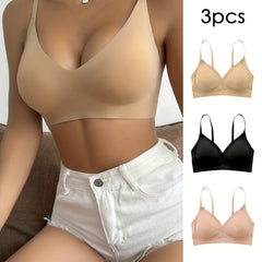 3pcs Seamless Solid Wireless Bras Stretch Everyday Bra Women's Underwear