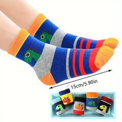 5 Pairs Boy's Cartoon Dinosaur Pattern Crew Socks - Unisex Outdoor Style