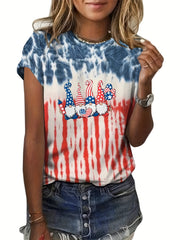 Star & Stripe Pattern Ombre Crew Neck T-Shirt Summer Tee Women's Clothing