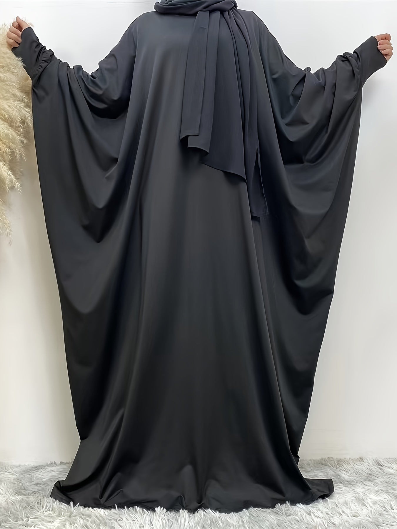Casual Abaya Dress Women Solid Batwing Sleeve Loose Maxi Dress