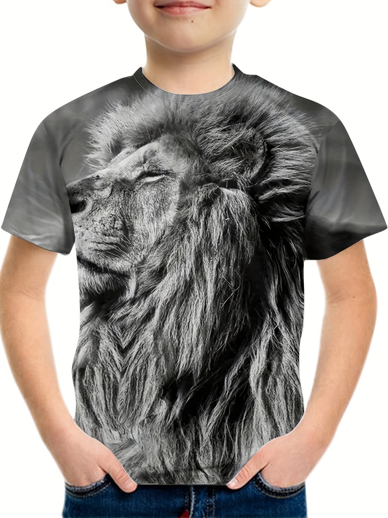 Boy's Lion Graphic T-shirt Casual Tee for Summer Outdoor