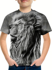 Boy's Lion Graphic T-shirt Casual Tee for Summer Outdoor
