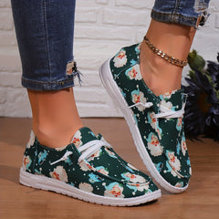 Green Santa Claus Pattern Skate Shoes for Women