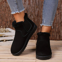 Women's Solid Snow Boots Slip On High Round Toe Fluffy Velvet Warm Shoes
