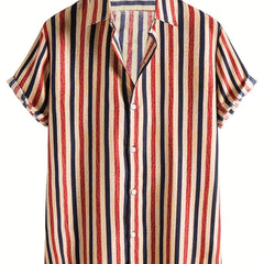 Men's Vertical Striped Short Sleeve Shirt for Daily Wear