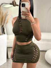 Sexy Cut Out 2pc Skirt Set Slim Tank Top & Bodycon Skirt Women's C