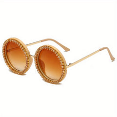 Zircon Decor Sunglasses Round Frame Gradient Lens UV400