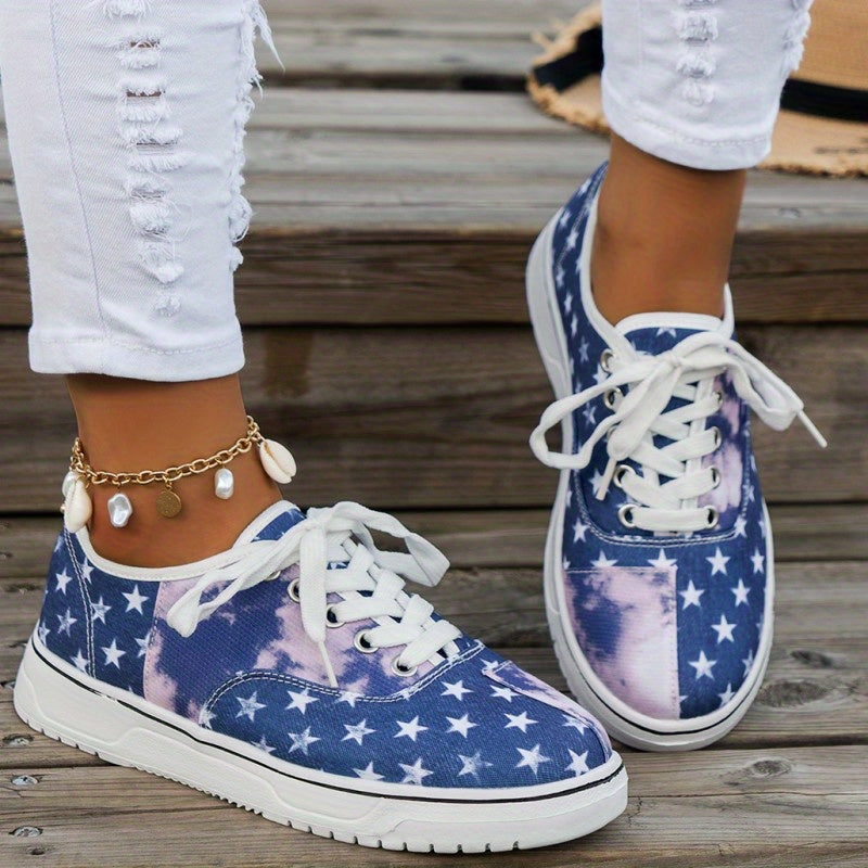 Women's Tie Dye StarPattern Skate Shoes Lightweight Non-Slip Board Shoes