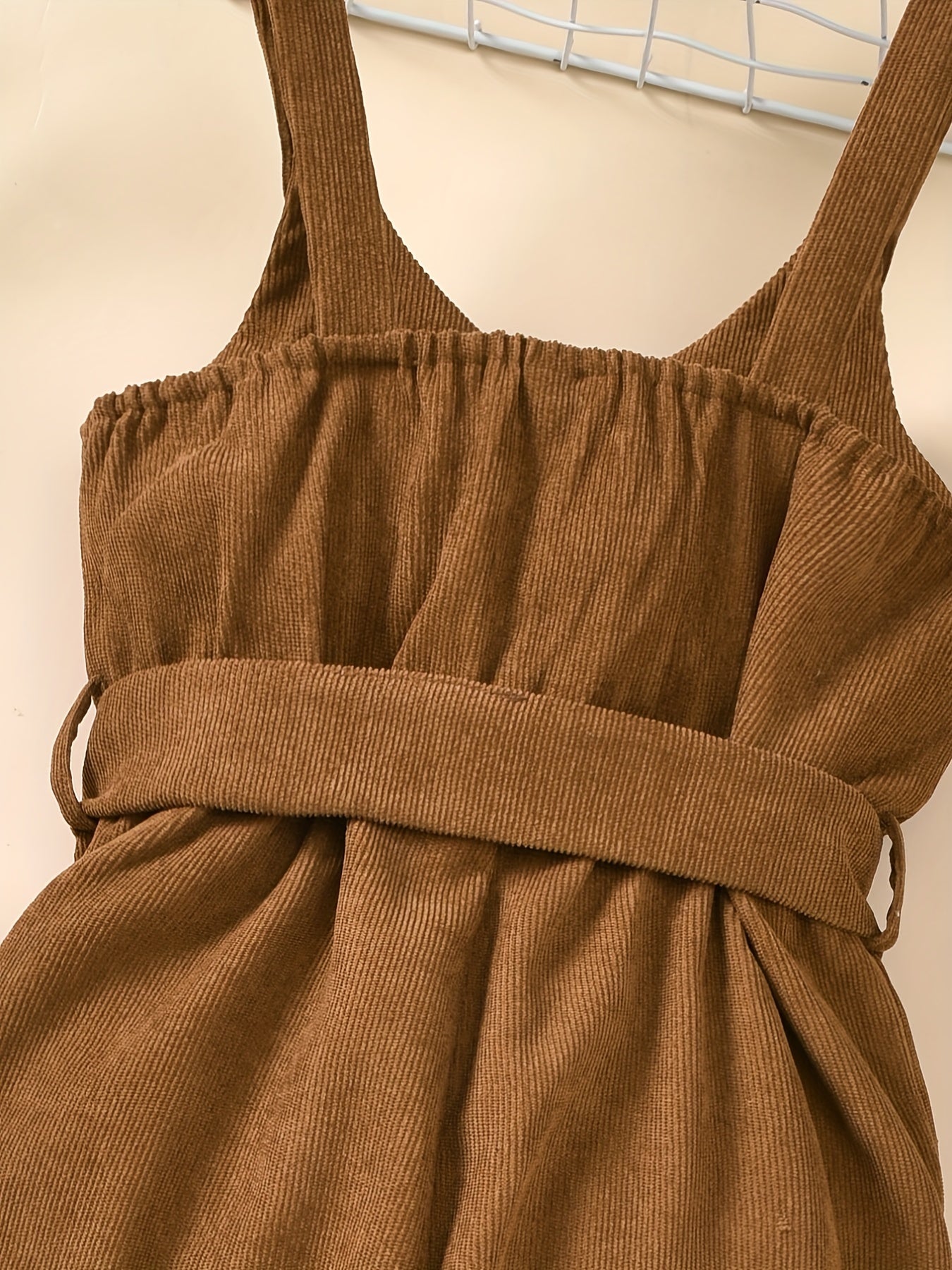 Kids Girls Suspender Overalls Casual Khaki Pants With Bow Belt