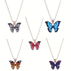 Multicolor Alloy Butterfly Pendant Necklace Gift for Girls