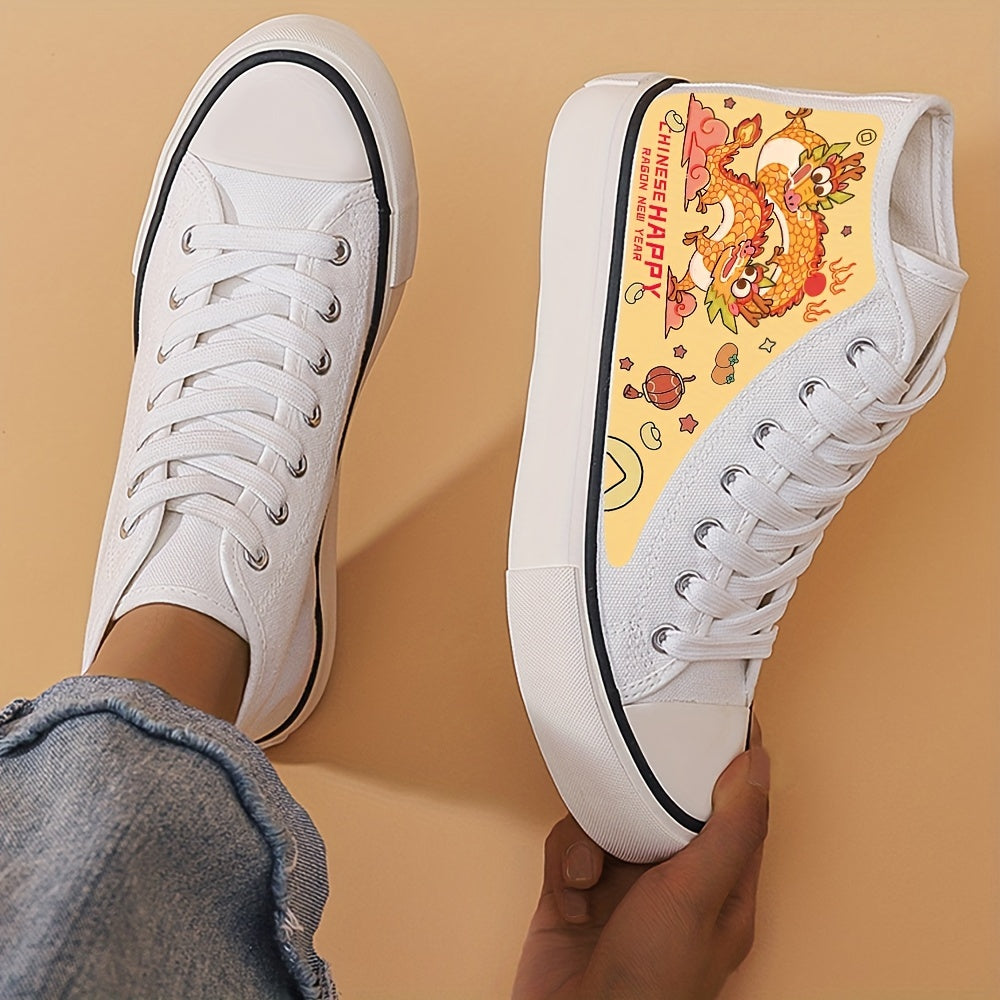 High Top Dragon Pattern Skate Shoes for Girls
