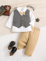 Baby Boys Gentleman Style 3pcs Suit Bowtie Dress Shirt Vest Pants Set