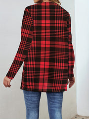 Plaid Print Open Front Jacket Long Sleeve for Spring & Fall