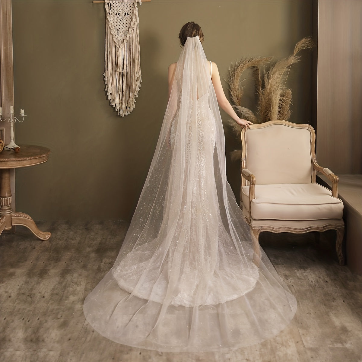 Mesh Long Cathedral Style Bridal Veil with Comb