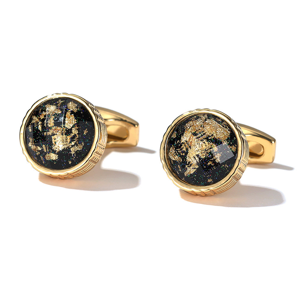Patterned Golden Round Men's Cufflinks