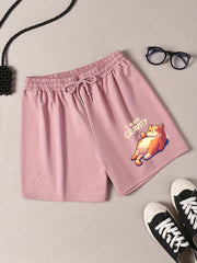 Cartoon Cat Print Elastic Waist Home Wear Shorts