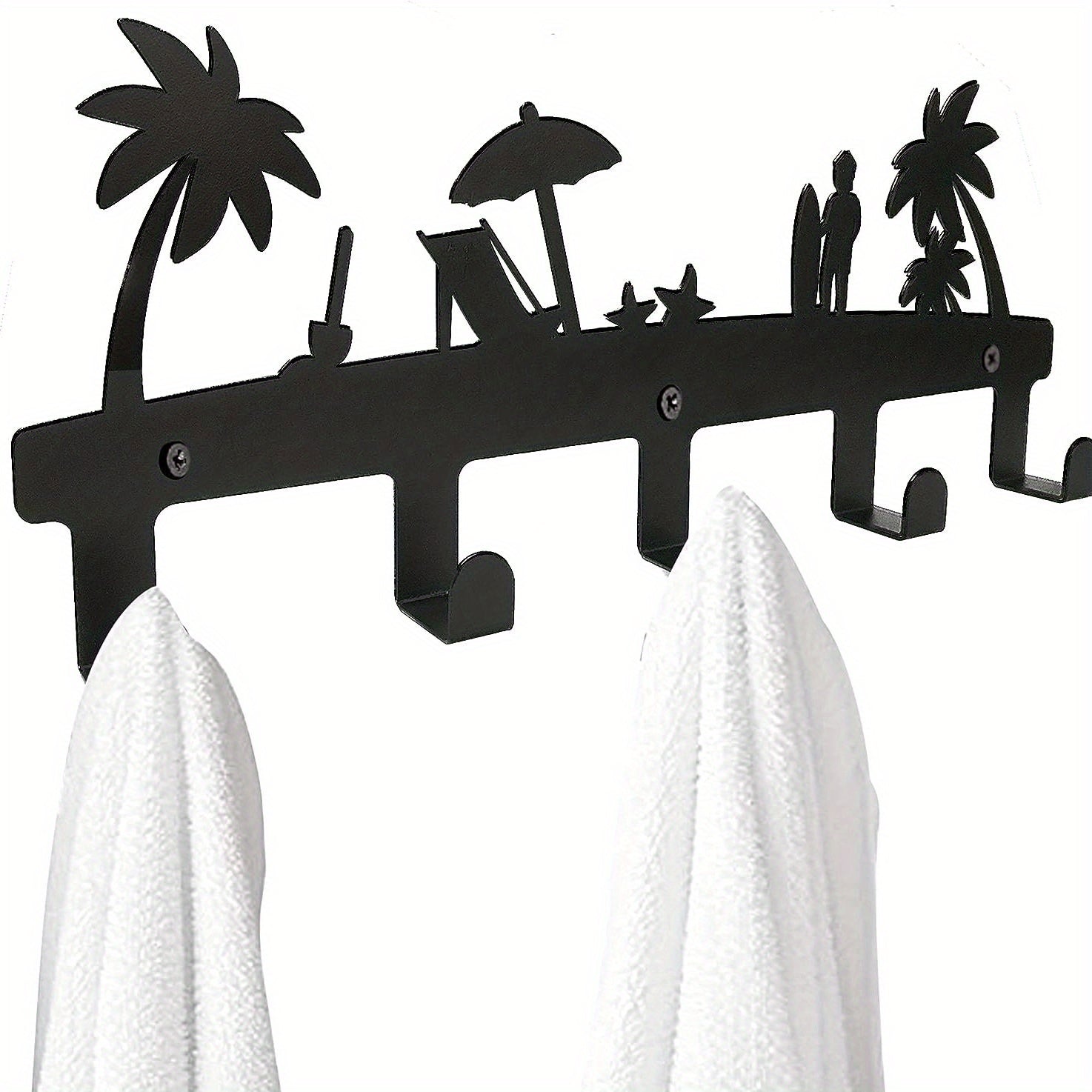 Metal Wall Mounted Towel Rack 5 Hooks Rustproof Waterproof Holder