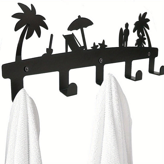 Metal Wall Mounted Towel Rack 5 Hooks Rustproof Waterproof Holder