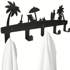 Metal Wall Mounted Towel Rack 5 Hooks Rustproof Waterproof Holder
