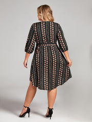 Ditsy Floral Print Half Sleeve V Neck Midi Dress