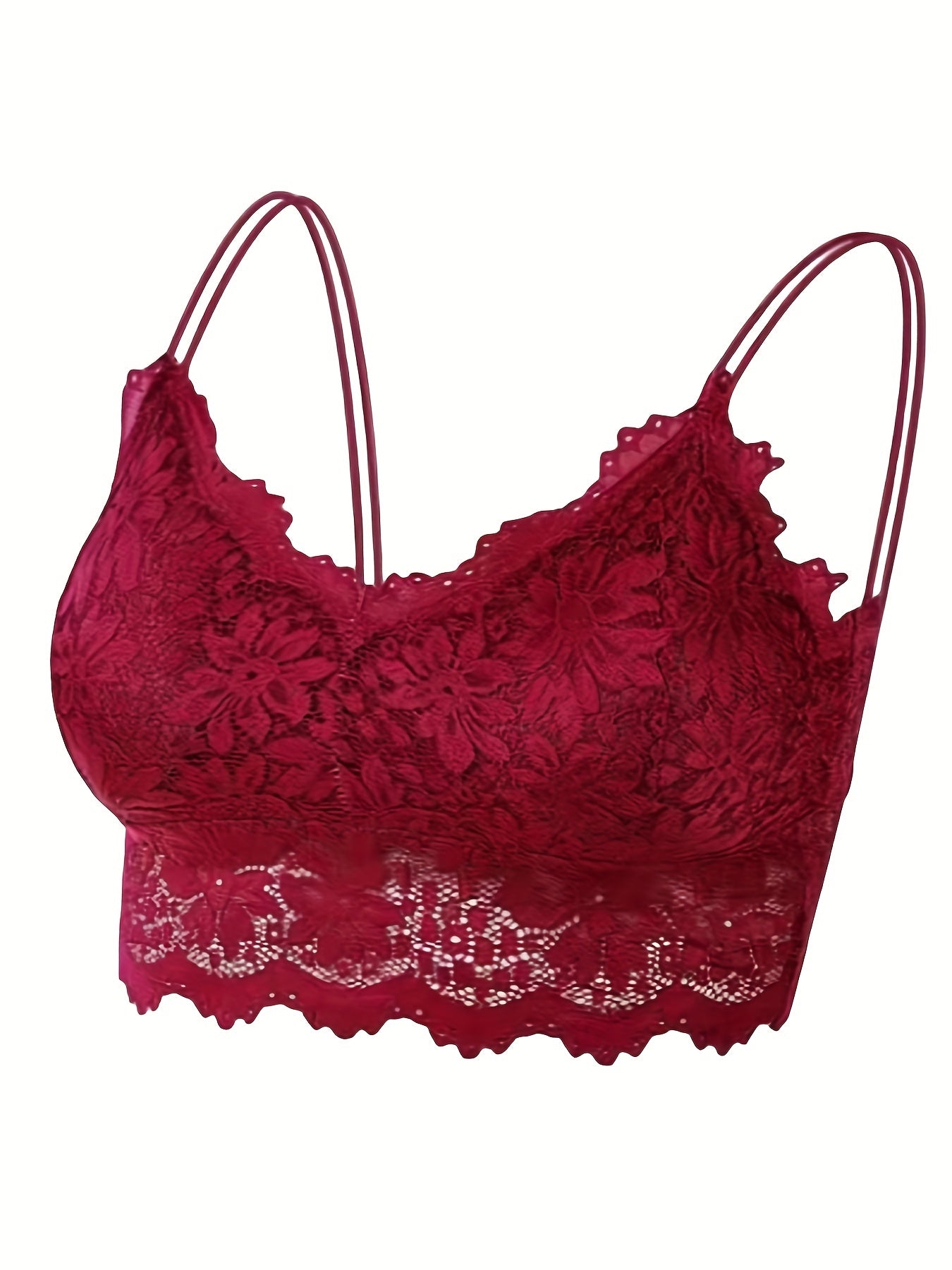 Floral Lace Wireless Bra with Scallop Trim Straps