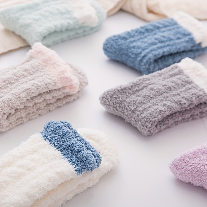 7 Pairs Colorblock Fuzzy Socks Warm Mid Tube Women's Stockings