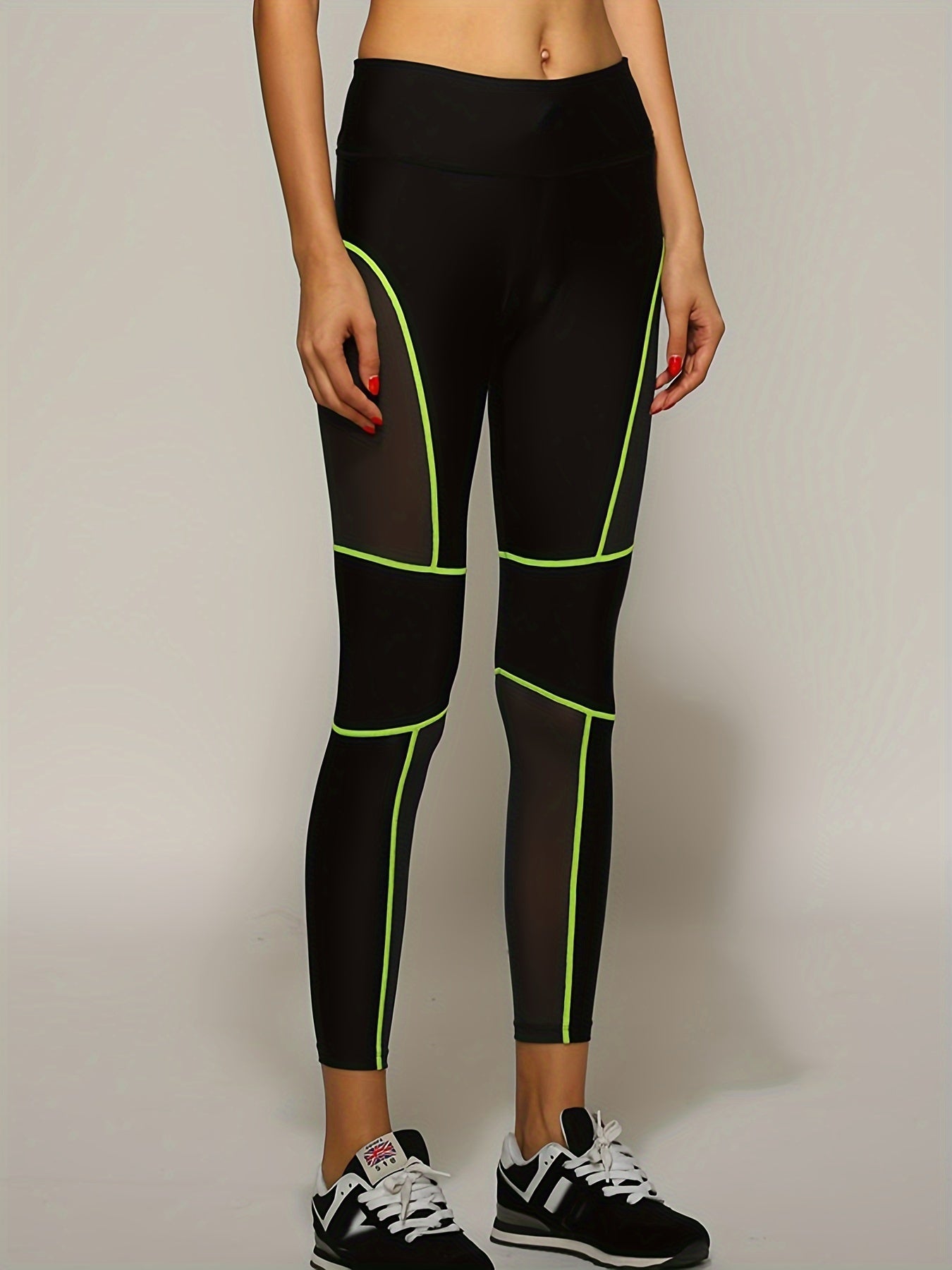 Mesh Contrast Line High Waist Stretchy Sports Tight Pants