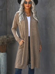 Drop Shoulder Pocketed Long Cardigan Loose Long Sleeve Knit Women's Clothing