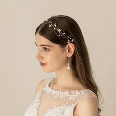 Star Shape Head Piece Earrings Set with Faux Pearl Bridal Wedding Accessories