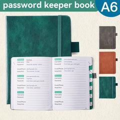 A6 PU Leather Password Book with Alphabet Tabs & Pen Holder