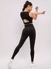 2pcs Yoga Set Beauty Back Cropped Tops & Slim Leggings Women's Activewear