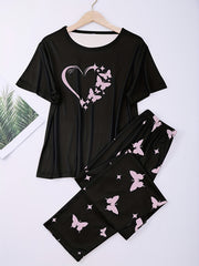 Butterfly Heart Print Pajama Set