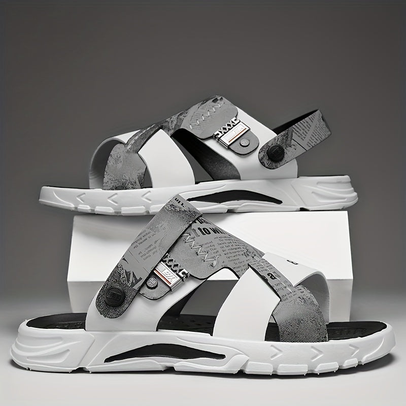 Men's Letters And Numbers Print Sandals Durable Non Slip Outdoor Sandals