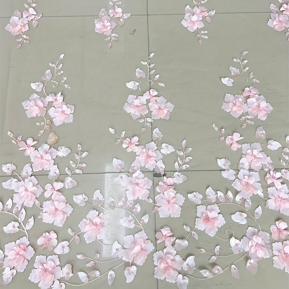 1pc 3D Applique Flowers Pearls Lace Fabrics DIY Dress Making
