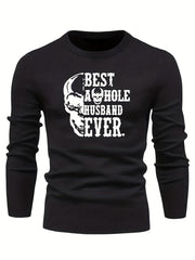 Skull & Letter Print Sweater Men's Casual Retro Style Mid Stretch Crew Neck Pull