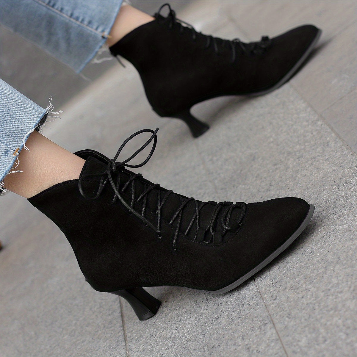 Women's Kitten Heel Boots Comfortable Pointed Toe Ankle Boots