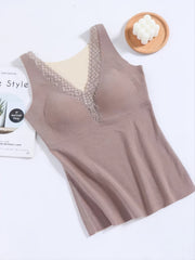Women's V Neck Thermal Tank Top with Built-in Bra