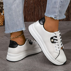 Pearl & Metal Decor Thick Sole Skate Shoes
