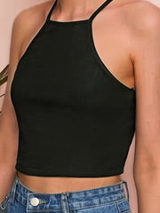 Ribbed Crop Spaghetti Strap Cross Back Cami Top for Summer
