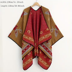Vintage Leaf Jacquard Shawl Thick Wrap Cape Blanket Scarf Cardigan