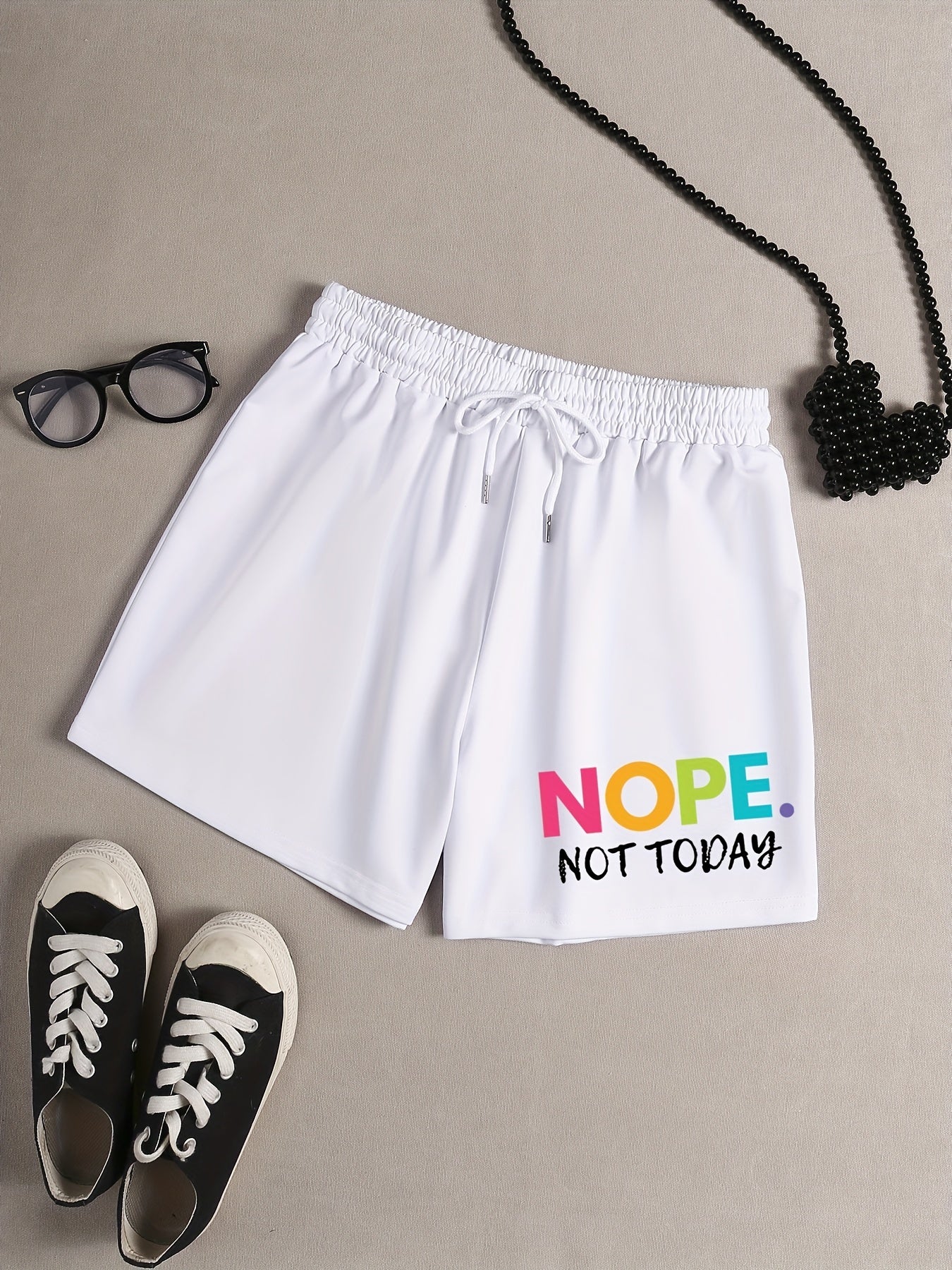 Slogan Print Sporty Pajama Shorts